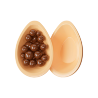 3d representación de chocolate pelotas dentro huevo forma marco. png