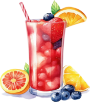 Früchte Smoothie trinken Aquarell Illustration. ai generiert png