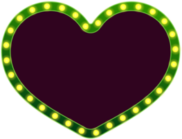 retro corazón ligero bombillas eléctrico cartelera verde marco png