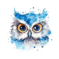 Cute watercolor blue owl. Illustration png