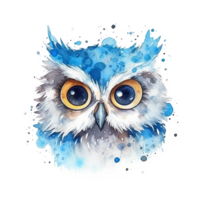 mignonne aquarelle bleu hibou. illustration ai génératif png