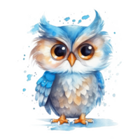 fofa aguarela azul coruja. ilustração ai generativo png