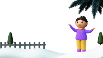 3D Render, Cheerful Young Girl Standing On Snow. png