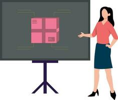 A girl is giving a product presentation. vector