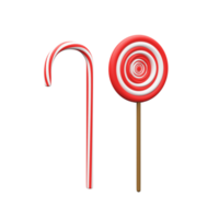 Red And White Candy Cane With Lollypop 3D Render. png