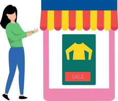 The girl is selling clothes online. vector