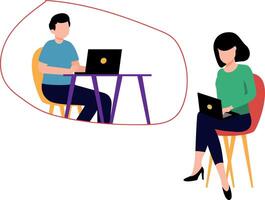 Boy and girl working on their laptop. vector