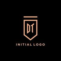 DT monogram initial with shield logo design icon vector