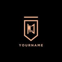 MJ monogram initial with shield logo design icon vector
