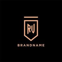 RV monogram initial with shield logo design icon vector
