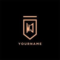 WJ monogram initial with shield logo design icon vector