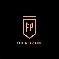 FP monogram initial with shield logo design icon vector