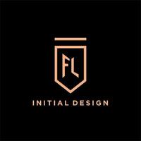 FL monogram initial with shield logo design icon vector