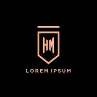 HM monogram initial with shield logo design icon vector