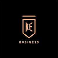 KE monogram initial with shield logo design icon vector