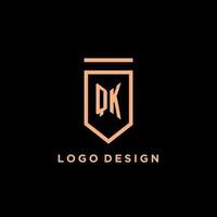 QK monogram initial with shield logo design icon vector