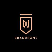 QV monogram initial with shield logo design icon vector