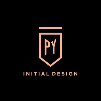 PY monogram initial with shield logo design icon vector