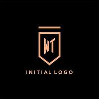 WT monogram initial with shield logo design icon vector