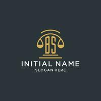 BS initial with scale of justice logo design template, luxury law and attorney logo design ideas vector