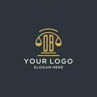 DB initial with scale of justice logo design template, luxury law and attorney logo design ideas vector