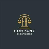 FA initial with scale of justice logo design template, luxury law and attorney logo design ideas vector