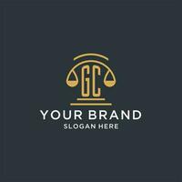 GC initial with scale of justice logo design template, luxury law and attorney logo design ideas vector