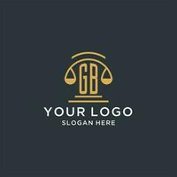 GB initial with scale of justice logo design template, luxury law and attorney logo design ideas vector