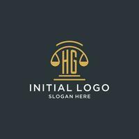 hg inicial con escala de justicia logo diseño plantilla, lujo ley y abogado logo diseño ideas vector