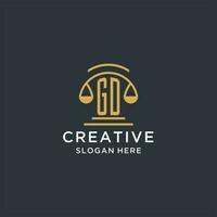 GD initial with scale of justice logo design template, luxury law and attorney logo design ideas vector