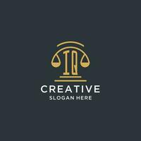 IQ initial with scale of justice logo design template, luxury law and attorney logo design ideas vector