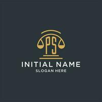 PS initial with scale of justice logo design template, luxury law and attorney logo design ideas vector