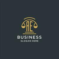 RE initial with scale of justice logo design template, luxury law and attorney logo design ideas vector