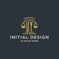 UY initial with scale of justice logo design template, luxury law and attorney logo design ideas vector