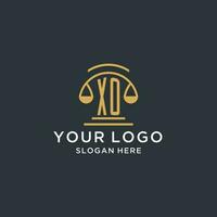 XO initial with scale of justice logo design template, luxury law and attorney logo design ideas vector