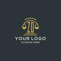 ZO initial with scale of justice logo design template, luxury law and attorney logo design ideas vector