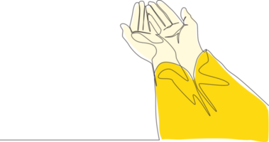 einer kontinuierlich Linie Zeichnung von Muslim Menschen öffnen und erziehen Hände zu beten zu Gott. islamisch heilig Tag Ramadan kareem und eid Mubarak Gruß Karte Konzept Single Linie zeichnen Design Illustration png