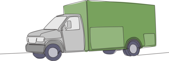 continuo linea disegno di moderno trailer camion. carico consegna servizio veicolo mezzi di trasporto concetto. uno singolo continuo linea disegnare design png