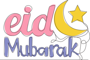 un continu ligne dessin de content eid Al fitr mubarak et Ramadan kareem concept. islamique vacances calligraphique conception pour imprimer, salutation carte, bannière, affiche. Célibataire ligne dessiner conception illustration png