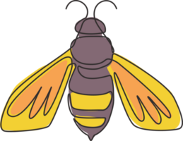 One single line drawing of cute bee for company logo identity. Honeybee farm icon concept from wasp animal shape. Dynamic continuous line graphic draw design illustration png