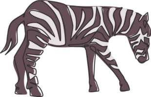 One single line drawing of zebra for zoo safari national park logo identity. Typical horse from Africa with stripes concept for kids playground mascot. Continuous line draw design illustration png