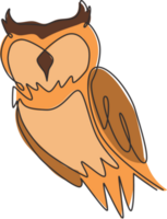 un Célibataire ligne dessin de élégant hibou oiseau pour entreprise logo identité. symbole de éducation, sagesse, sage, école, intelligent, connaissance icône concept. continu ligne dessiner conception graphique illustration png