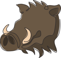 Single one line drawing of ruthless common warthog head for company logo identity. Grassland Africa pig mascot concept for national zoo icon. Modern continuous line draw design illustration png