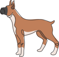 single een lijn tekening van galante bokser hond voor veiligheid bedrijf logo identiteit. rasecht hond mascotte concept voor stamboom vriendelijk huisdier icoon. modern doorlopend lijn trek ontwerp illustratie png