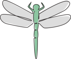 enda kontinuerlig linje teckning av skönhet trollslända för företag logotyp identitet. flygande insekt maskot begrepp insekt älskare klubb för ikon. modern ett linje dra design illustration png