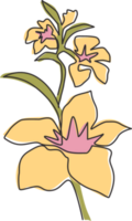 enda kontinuerlig linje teckning av skönhet färsk orkide för vägg Hem dekor konst. tryckbar dekorativ affisch orchidaceae blomma weeding inbjudan kort. modern ett linje dra design illustration png