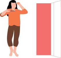 The girl is brushing her teeth. vector