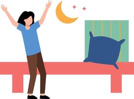 The girl is standing by the bed. vector