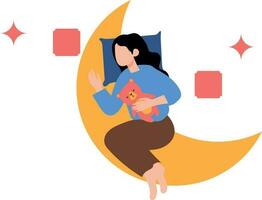 The girl is sleeping on the moon. vector