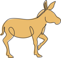 Single continuous line drawing of walking donkey for ranch logo identity. Tiny horse size mascot concept for donkey farm icon. Modern one line draw design illustration png